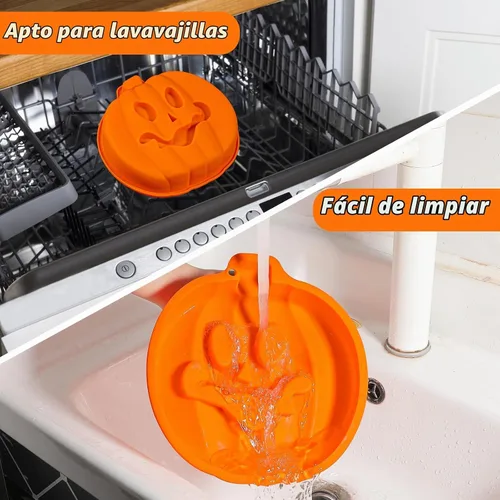 Vista 5 de Webake Molde para Pastel de Calabaza de 8 Pulgadas de Silicona Molde Jack-O-Lantern Molde para Pastel con Forma de Calabaza 3D Grande, Molde