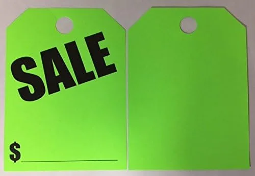 Vista 2 de Señales de venta 50 unidades por paquete para colgar en el espejo retrovisor (verde fluorescente) (A34)