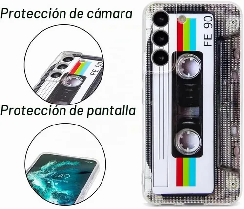 Vista 2 de FAteamll Funda para Galaxy S22 a prueba de golpes a prueba de arañazos con TPU suave parachoques retro cassette cinta caso compatible con Samsung