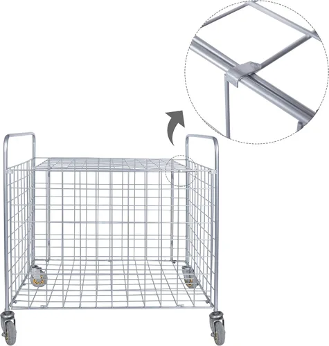 Vista 5 de MyGift Carrito de almacenamiento profesional de metal con ruedas industriales gigantes, jaula de casillero portátil de grado comercial