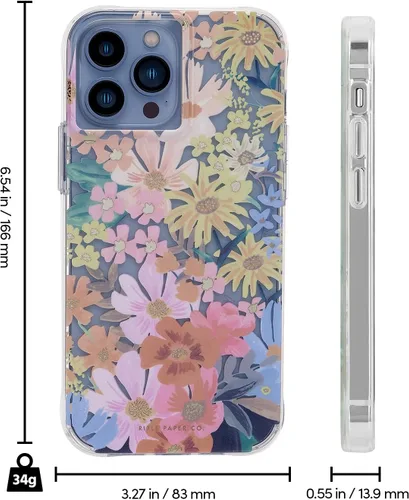 Vista 3 de Rifle Paper Co Funda para iPhone 13 Pro Max, protección contra caídas de 10 pies, acentos de lámina dorada, 6.7 pulgadas, Marguerite