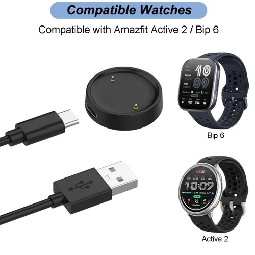 Vista 2 de Emilydeals Cargador para Amazfit Active 2/Bip 6, cable de carga USB de repuesto para reloj inteligente Amazfit Bip 6/Active 2 (3.3 pies/3.3 ft) (2)