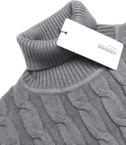 Vista 4 de Suéter COOFANDY ajustado de tejido trenzado para hombre de cuello alto sin botones