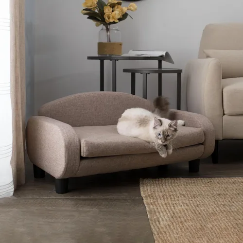 Vista 6 de Paws & Purrs - Moderno sofá para mascotas de 31.5 pulgadas de ancho con respaldo bajo; cama de descanso con funda de colchón extraíble en color arena