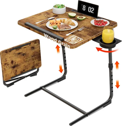 Vista 15 de Bandeja de TV ajustable para cena negra, bandejas plegables para comer en el sofá, mesas de madera, soporte mate, escritorio plegable con portavasos