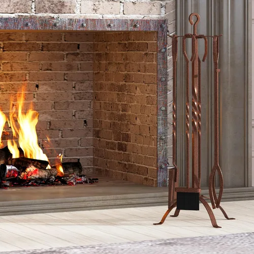 Vista 4 de Fire Beauty Juego de 5 herramientas para chimenea, accesorios de chimenea, soporte de herramientas con asas, herramientas para decoración
