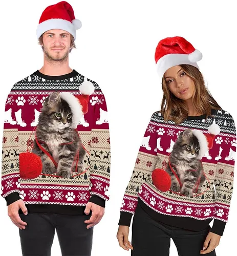 Vista 5 de ALBIZIA sudadera unisex con cuello redondo y estampado de animales, suéter feo de Navidad