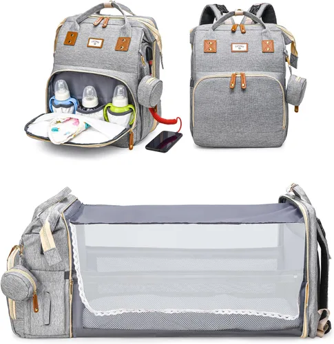 Vista 8 de JSTPRO Mochila para pañales, bolsa de pañales grande impermeable y ligera con cambiador, bolsillos aislados, puerto USB, bolsa de viaje para mamá