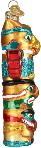 Vista 4 de Old World Christmas Adorno de poste de tótem, adorno de cristal soplado para árbol de Navidad, decoración navideña artesanal, colección nativa