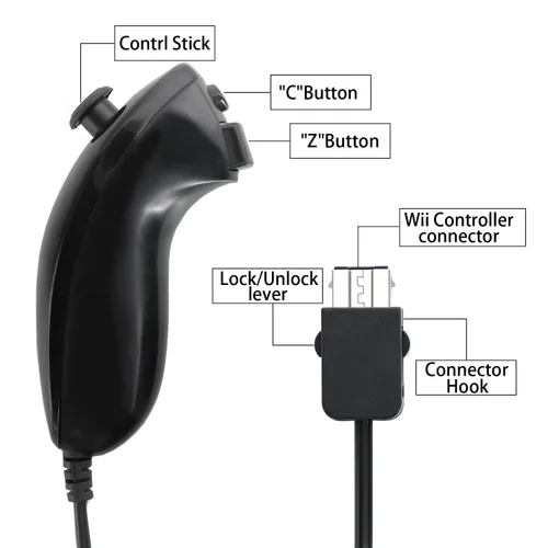Vista 2 de Nunchuck Controller, 2 Pack Nunchuck Controller Replacement for wii Nunchuck Controller Joystick Gamepad, Compatible with Nintendo Wii & Wii U