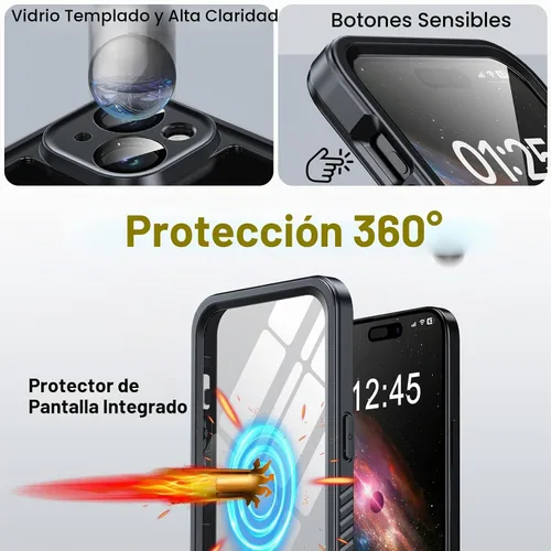 Vista 7 de Funda impermeable para iPhone 15, protector de pantalla de privacidad integrado y protector de pantalla HD [IP68 bajo el agua] a prueba de golpes a