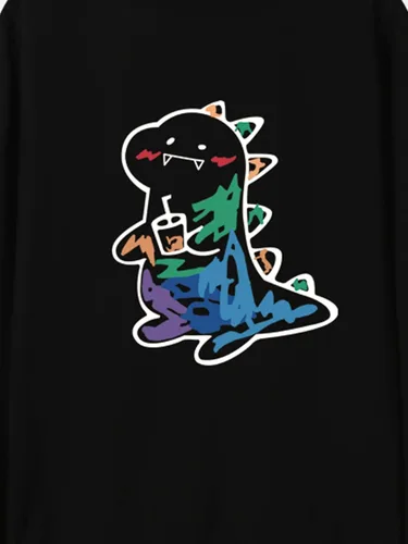 Vista 3 de MakeMeChic Sudadera casual con cuello redondo y estampado de dinosaurio de dibujos animados para hombre
