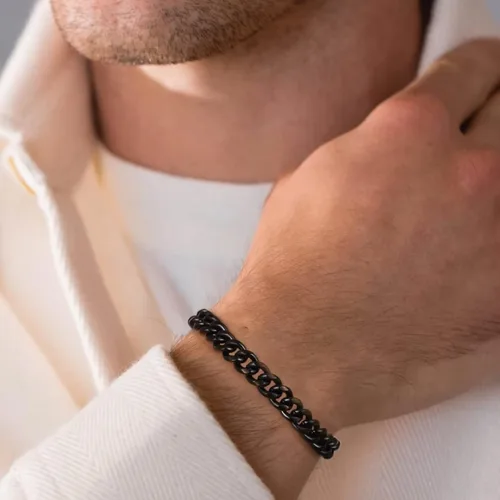 Vista 4 de 18K Real Gold Plated Silver Black Chain Necklace and Bracelets for Men Gifts, Necklace and Bracelet Set for Men Bracelets for Men Cuban Chain for
