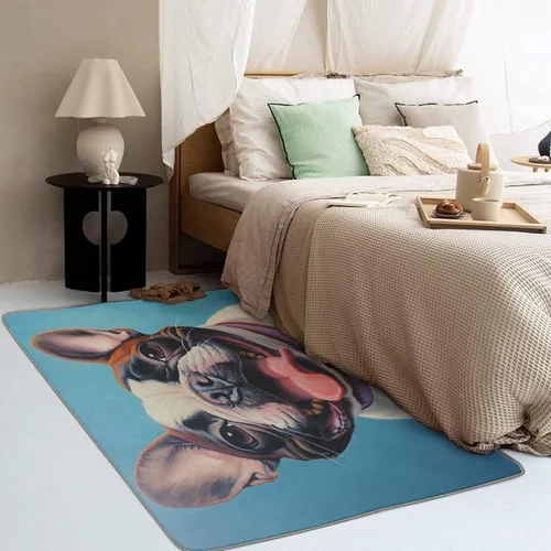 Vista 3 de Alfombras lavables para sala de estar, dormitorio, alfombra de bulldog francés y decoración del hogar, alfombra divertida para perros de 5 x 8 pies
