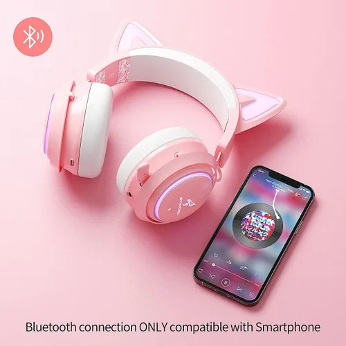 Vista 5 de EASARS Auriculares inalámbricos con orejas de gato auriculares Bluetooth para smartphone micrófono retráctil controladores de 1969in iluminación RGB