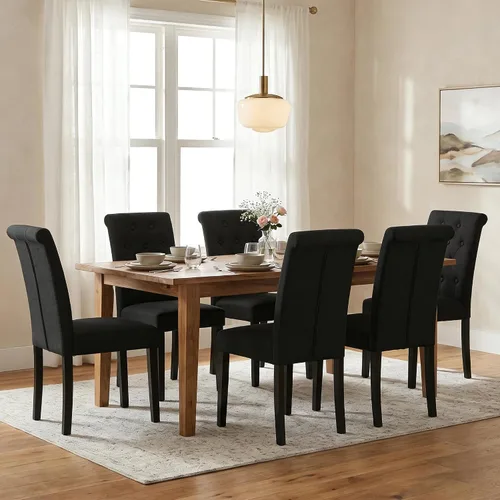 Vista 12 de Juego de 2 sillas de comedor tapizadas de tela con detalles de botones incrustados (Juego de 2 Negro)