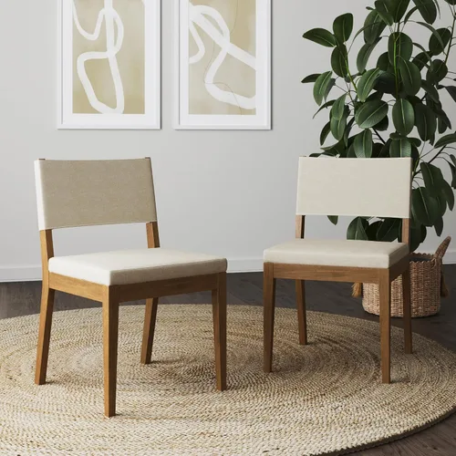 Vista 12 de Nathan James Linus - Silla de comedor tapizada moderna con patas de goma maciza en un acabado marrón cepillado con alambre, marrón claro Marrón
