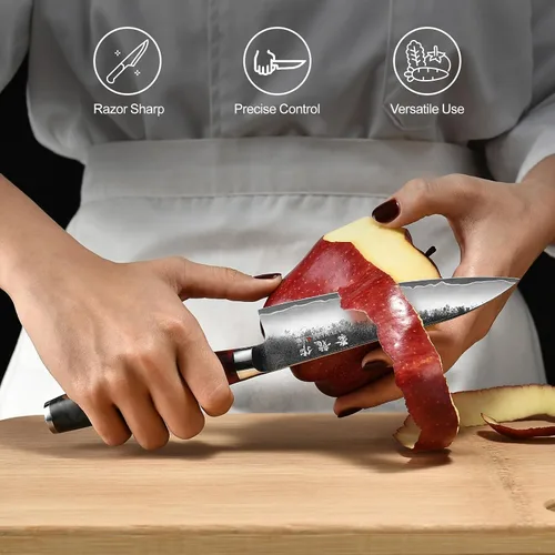 Vista 6 de Cuchillo japonés de 5.5 pulgadas, cuchillo de chef profesional forjado a mano VG10, cuchillos de pelar ultra afilados con mango ergonómico, cuchillo