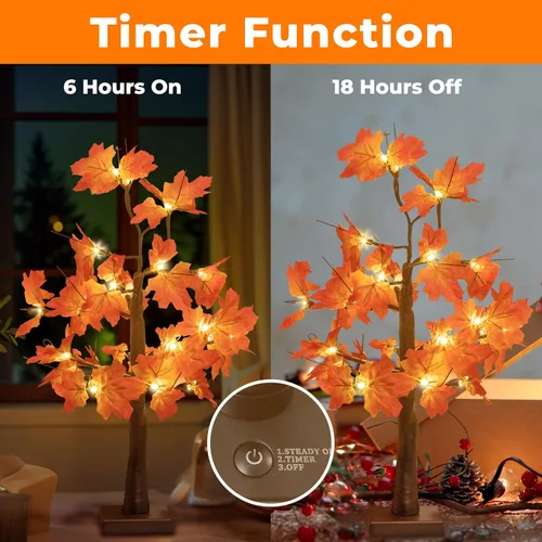 Vista 5 de Árbol de arce iluminado de otoño, 48 luces LED, funciona con USB / pilas, árbol de 24 pulgadas, centro de mesa de Acción de Gracias, decoración