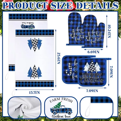 Vista 3 de Leinuosen Juego de 6 Piezas de Cocina de Navidad Juego de Toallas de Mano para Platos, Soportes para Ollas y Guantes de Horno Toallas de Té