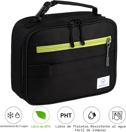 Vista 7 de Genteen Lonchera para niños, bolsa de almuerzo aislada para niños y niñas, para volver a la escuela, lonchera suave para hombres, lonchera 1PK negro