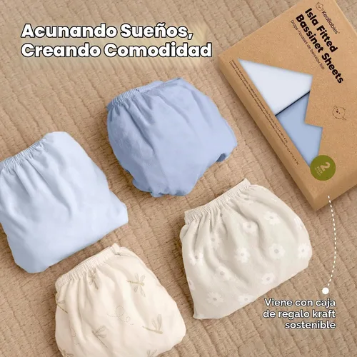 Vista 9 de Paquete de 2 sábanas para moisés de bebé para niña, niño, 33 x 17 pulgadas (lino azul)