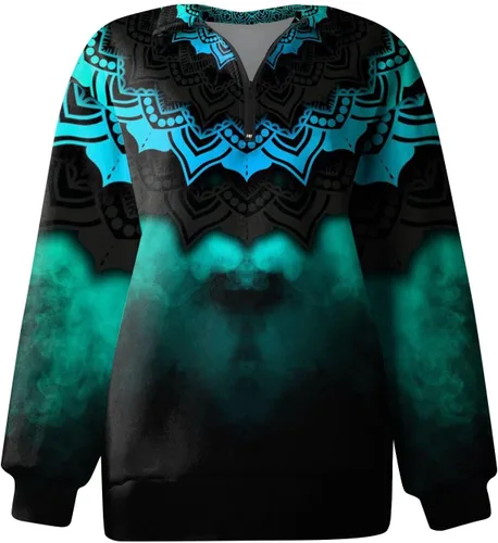Vista 4 de Sudadera con capucha para mujer, de manga larga, con cremallera, holgada, casual, de gran tamaño, túnica casual con estampado de otoño