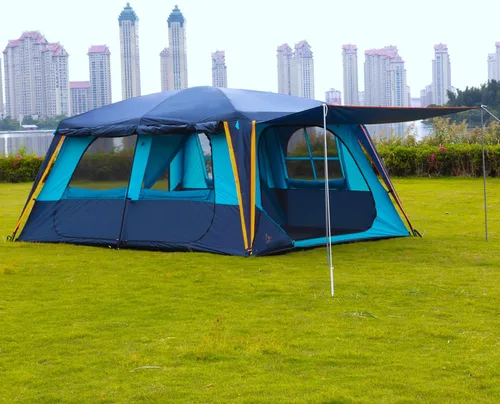Vista 5 de KTT Extra Large Tent 12-14 Person,Family Cabin Tents,2 Rooms,Straight Wall,2 Doors 4 Windows with Mesh,Waterproof,Double Layer,Big Tent for Azul