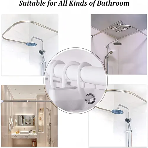 Vista 7 de Juego de cortinas de ducha familiares AZHM Negro para baño con cortina de ducha y alfombras y accesorios Decoración de baño con cortina y 12 ganchos