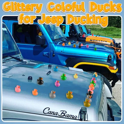 Vista 4 de Bedwina Patos de goma con purpurina a granel, patos Jeep para regalos de patitos y cruceros, juguetes de baño para niños, mini patitos de goma