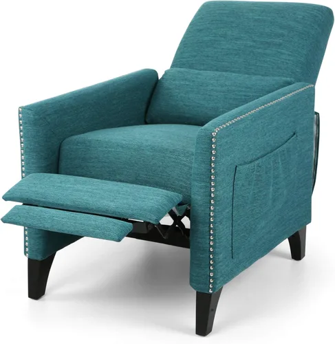 Vista 6 de Christopher Knight Home Alexis - Silla reclinable de tela contemporánea, color verde azulado, marrón oscuro