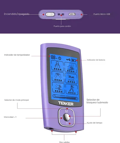 Vista 6 de TENKER - Unidad TENS para estimulación muscular, máquina TENS EMS de 24 modos para terapia de alivio del dolor/manejo del dolor, masajeador de pulso