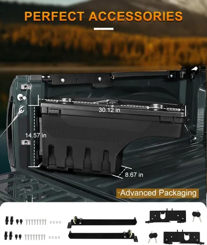 Vista 5 de ROADFAR Caja de almacenamiento de repuesto para caja de camioneta para Nissan Frontier 2004-2020, para Nissan Titan 2004-2015, tapa con cerradura