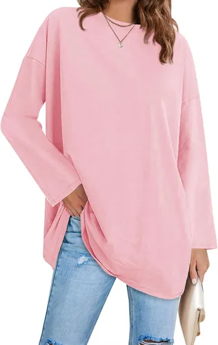 Vista 59 de Fisoew Camisetas de manga larga para mujer, holgadas, casuales, con cuello redondo, blusa suave