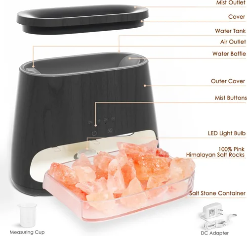 Vista 7 de SALKING Lámpara de sal del Himalaya 2 en 1 y difusor ultrasónico de aceite esencial, difusor de aromaterapia, humidificador de niebla fría, lámpara