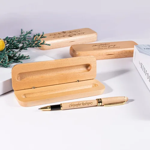 Vista 3 de Bivei Regalo de bolígrafo grabado para mujeres y hombres, juego de bolígrafos y lápices personalizados en madera de arce, juego de 2 bolígrafos