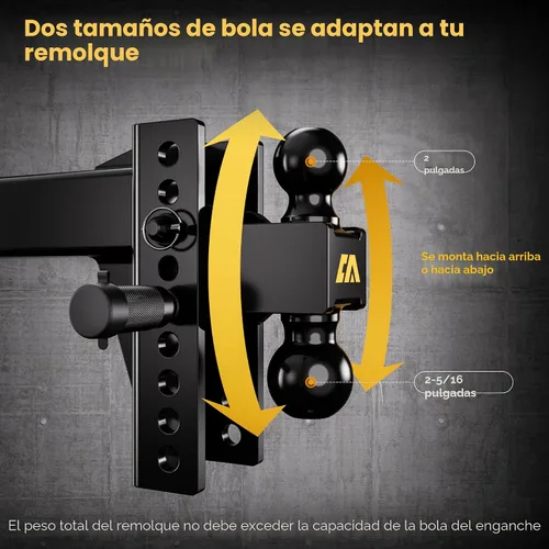 Vista 9 de CAMMOO Enganche de remolque ajustable para receptor de 2.5 pulgadas