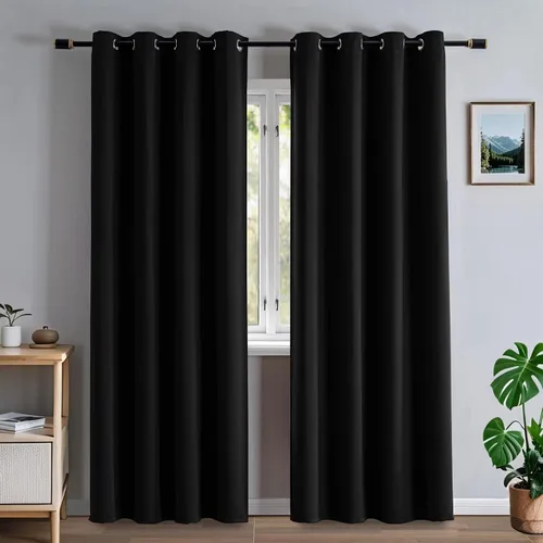 Vista 18 de Cortinas opacas para sala de estar, cortinas 100% opacas de 90 pulgadas de largo, juego de 2 paneles de 2 paneles, con aislamiento térmico, pestaña