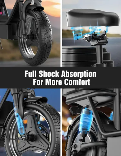 Vista 14 de Electric Scooter for Adults, 25MPH Top Speed, 35 Miles Max Range, 1000W Peak Motor, 48V 13Ah Battery, 14" E Scooter with Seat, Dual Suspension Oscuro