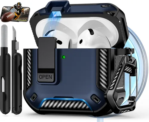 Vista 18 de Funda para AirPods Pro de 2 generación con soporte para teléfono, diseño de interruptor automático de protección completa contra caídas con kit
