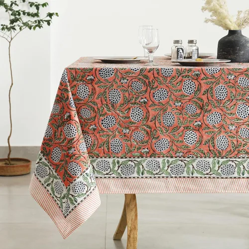 Vista 7 de Labhanshi Mantel rectangular de 6 plazas de algodón prelavado con estampado indio a mano, 60 x 90 pulgadas, diseño floral de algodón prelavado