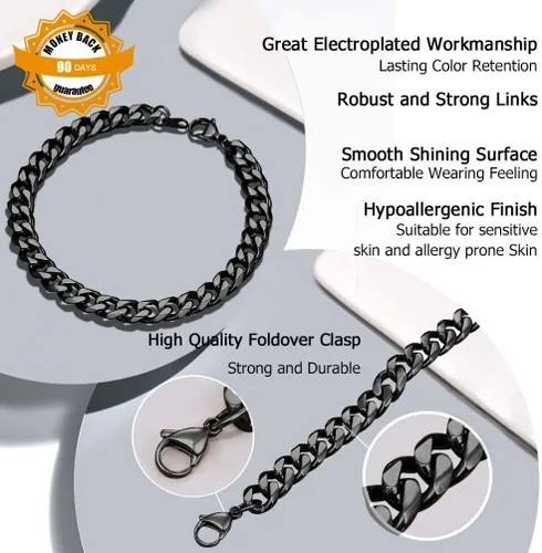 Vista 5 de PROSTEEL Pulseras de eslabones cubanos de acero inoxidable 316L para hombre, tono doradonegroplateado, joyería hipoalergénica, 7.5 pulgadas8.26