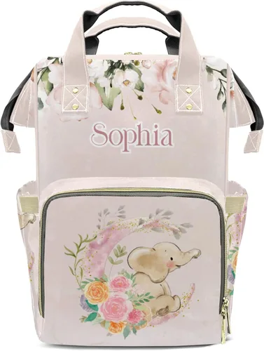 Vista 10 de Mochila de pañales con patrón de girasol con nombre, bolsa multifunción de gran capacidad para mamá, papá, unisex, niño y niña, Diseño 1, Mochilas