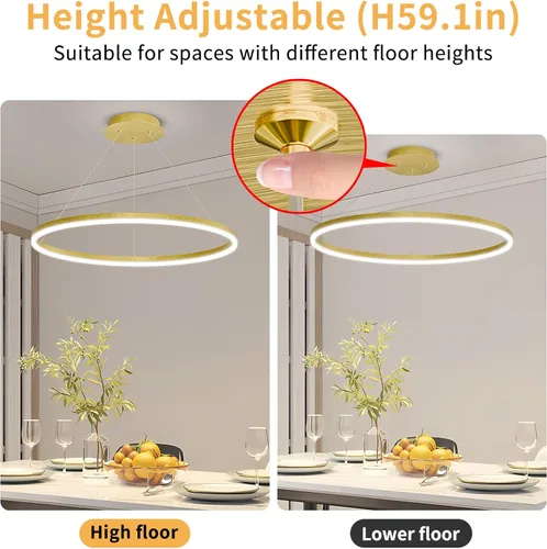 Vista 4 de Mikeru Lámpara LED moderna, lámpara colgante de techo con control remoto de 3000 a 6500 K, luz de temperatura de color ajustable para sala de estar