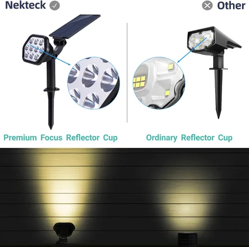 Vista 5 de Nekteck luces solares para exteriores, 10 focos LED de paisaje que funcionan con energía solar, luces de pared 2 en 1, inalámbricas, ajustables, luz