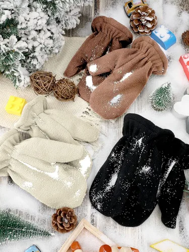 Vista 7 de 3 pares de guantes de vellón para niños, guantes cálidos de invierno para niños y niñas, guantes de esquí de nieve resistentes al viento