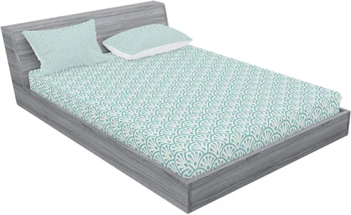 Vista 2 de Ambesonne Eastern Fitted Sheet & Pillow Sham Set, Traditional Design Conceptual Artwork Sea Inspired Waves Retro Floral, Decorative Printed 3 Piece