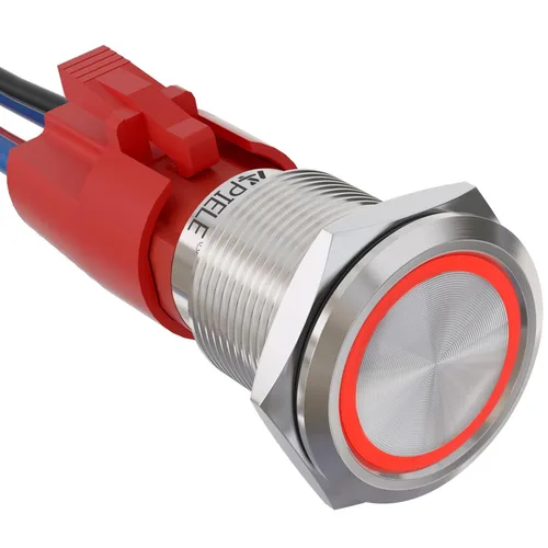 Vista 15 de APIELE Interruptor de botón con pestillo de 10 amperios y 0.748 in, 12 V, SPST, LED, impermeable, redondo, autobloqueante, 1NO (aluminio negro, azul)