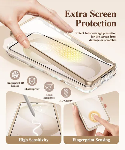 Vista 8 de GVIEWIN - Funda para Samsung Galaxy S26 Plus con cubierta deslizante para cámara de mármol Built-in Screen Protector, Military-Grade Shockproof