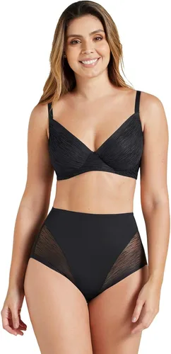 Vista 4 de Leonisa Ropa interior con control de abdomen para mujer bragas moldeadoras de encaje transparente de cintura alta